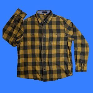 Tailor Vintage Luxe Performance Plaid Flannel Shirt Men’s L Buffalo Check Yellow